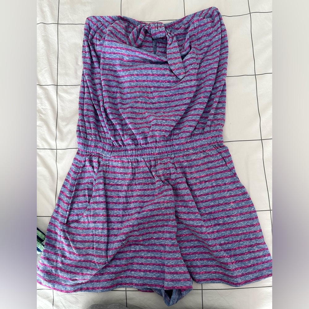 Express Pink and Blue Strapless short Romper
